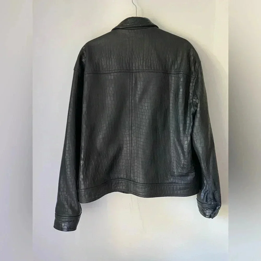 Jason Bunin Leather Jacket Men’s Large Black Motorcycle Y2K Vintage